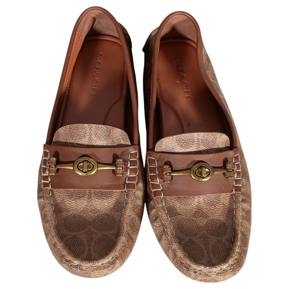 Coach Crosby Turnlock Driver Loafer Moccasin Signature Canvas Leather Women's 9B - Picture 5 of 14